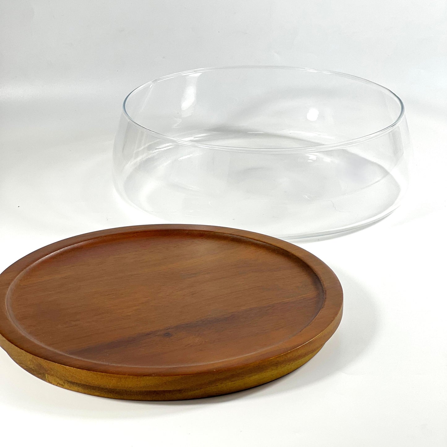 WOODEN TRAY GLASS BOWL