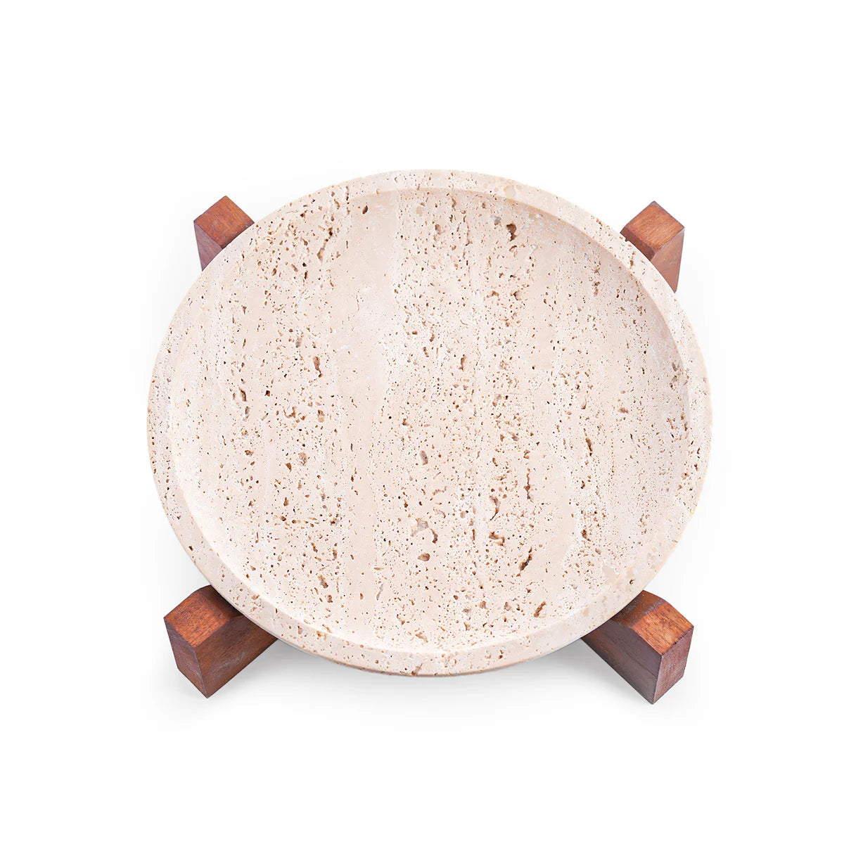 TRAVERTINE TRAY WITH WOOD BASE