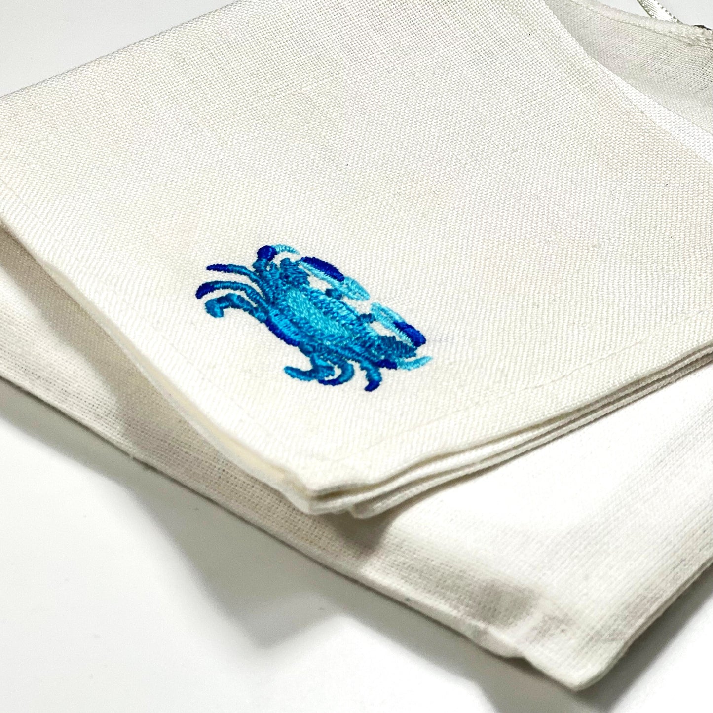 CRAB TURQUOISE-WHITE LINEN COCKTAIL NAPKIN 14*14