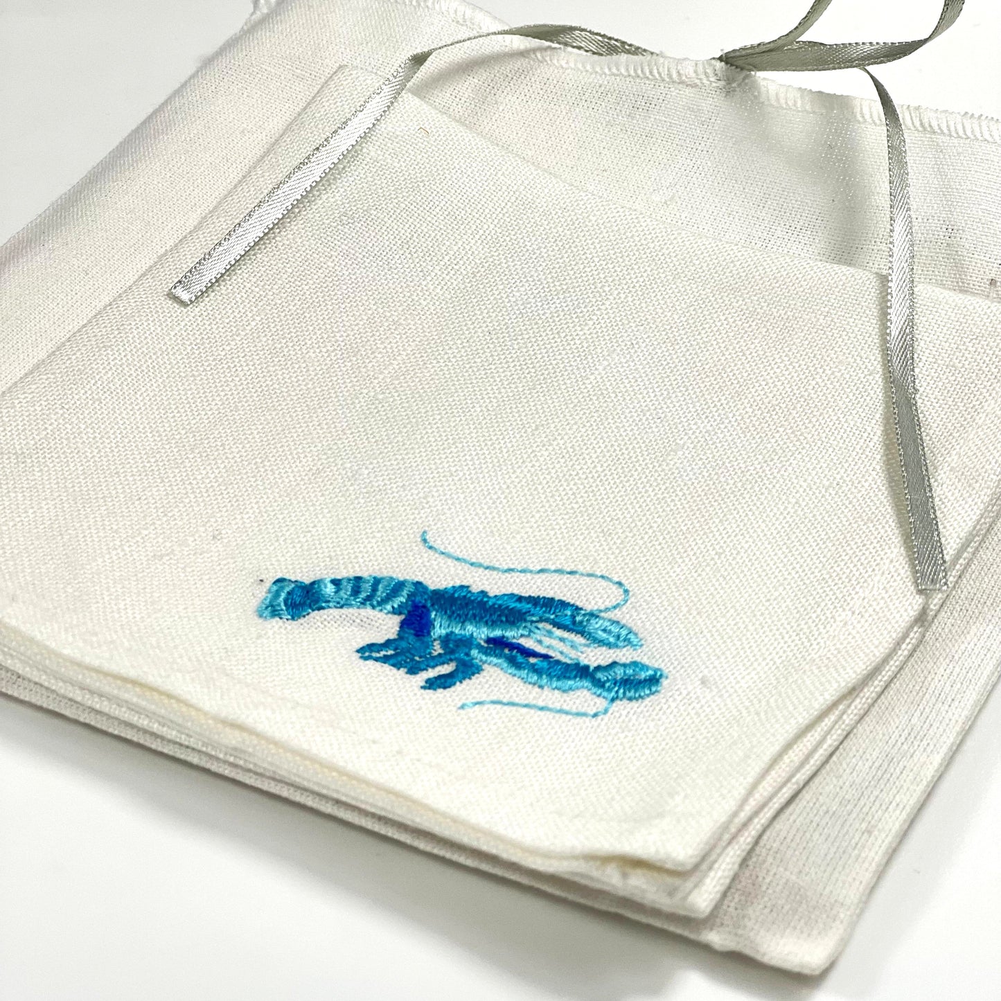 LOBSTER TURQUOISE-WHITE LINEN COCKTAIL NAPKIN