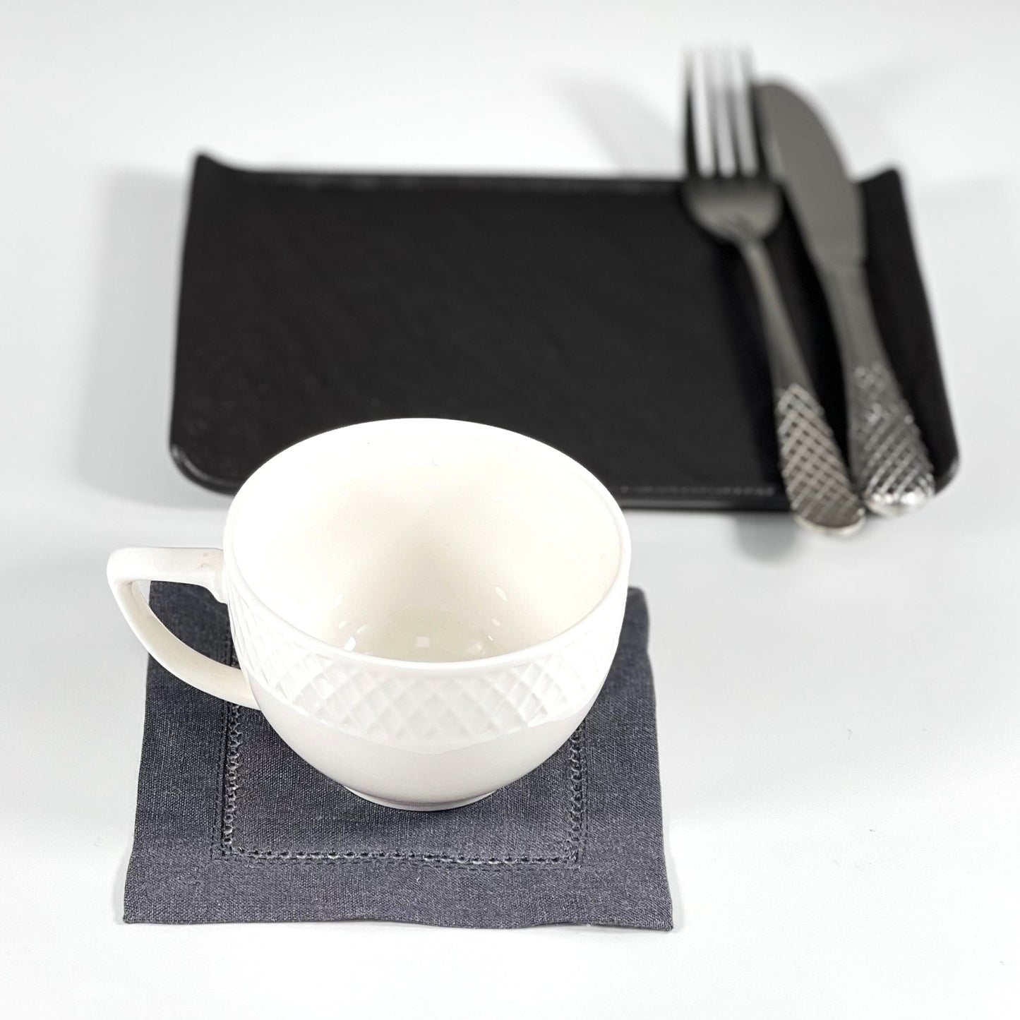 HEMSTICH LIGHT GRAY LINEN COASTER