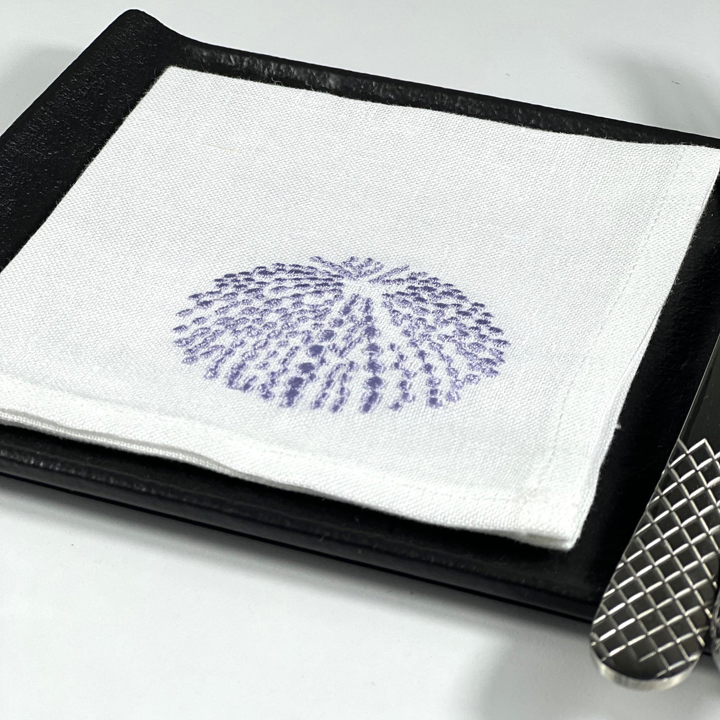 SEA URCHIN PURPLE -WHITE LINEN COCKTAIL NAPKIN