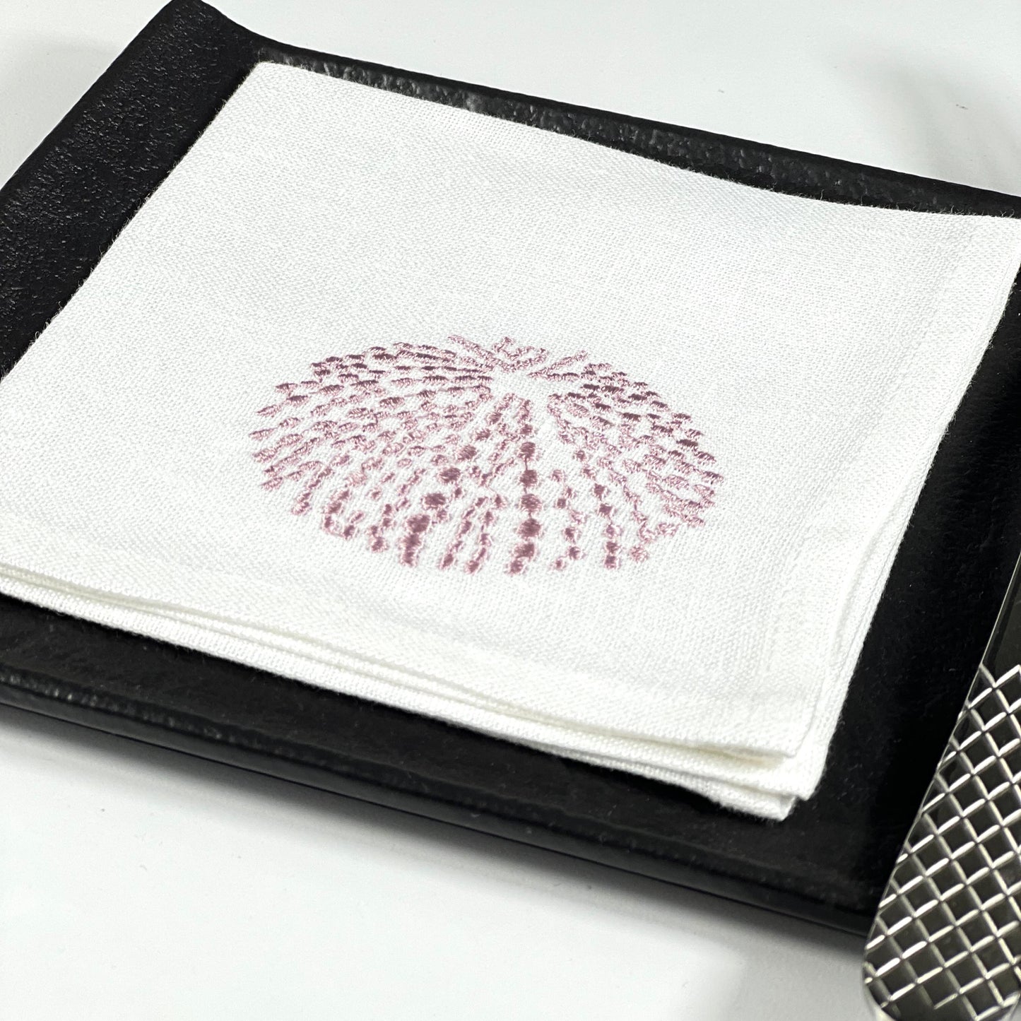SEA URCHIN PINK -WHITE LINEN COCKTAIL NAPKIN