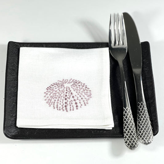 SEA URCHIN PINK -WHITE LINEN COCKTAIL NAPKIN
