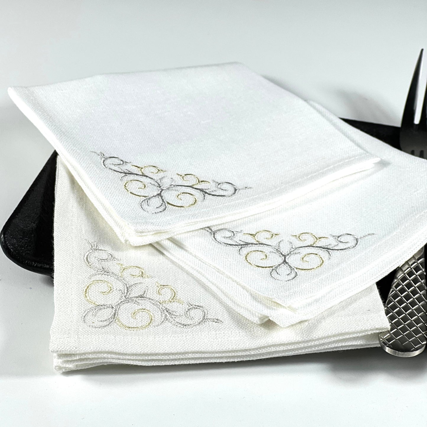 SLVER BORDER COCKTAIL NAPKIN WHITE SILVER GOLD/SET