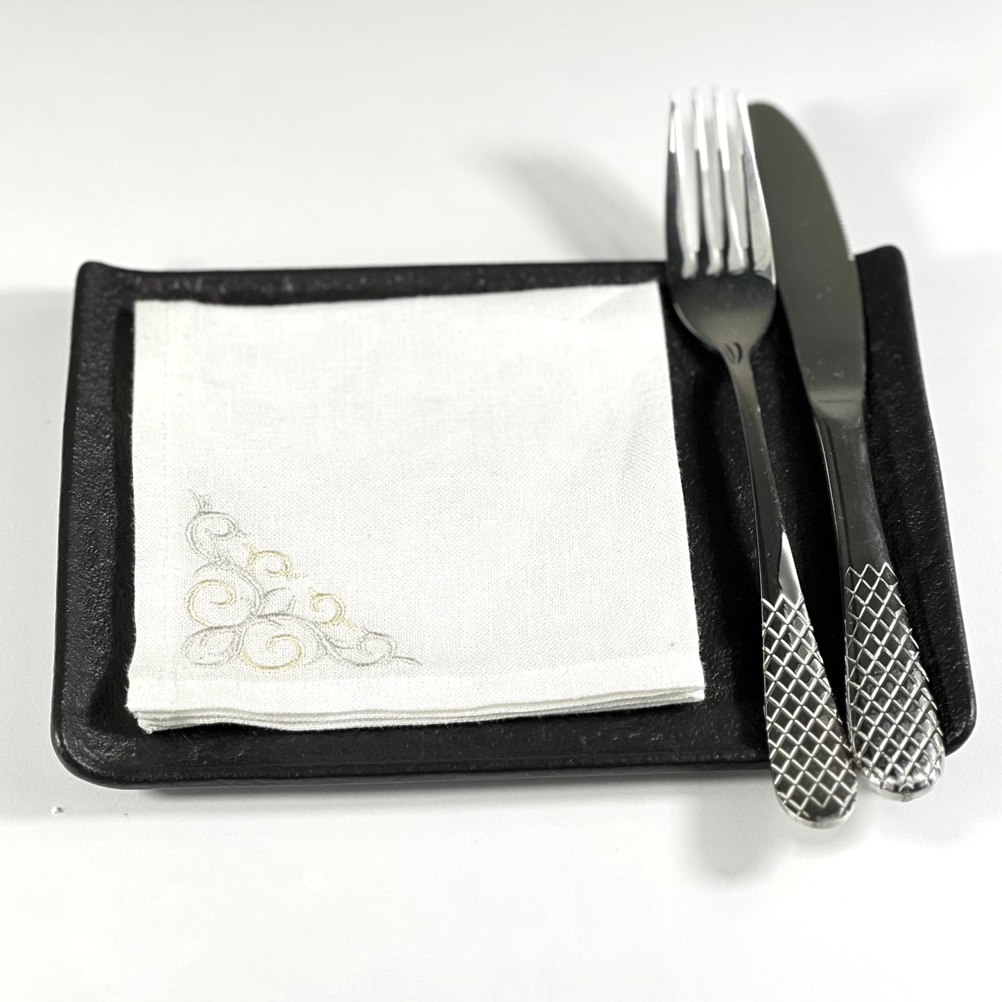 SLVER BORDER COCKTAIL NAPKIN WHITE SILVER GOLD/SET