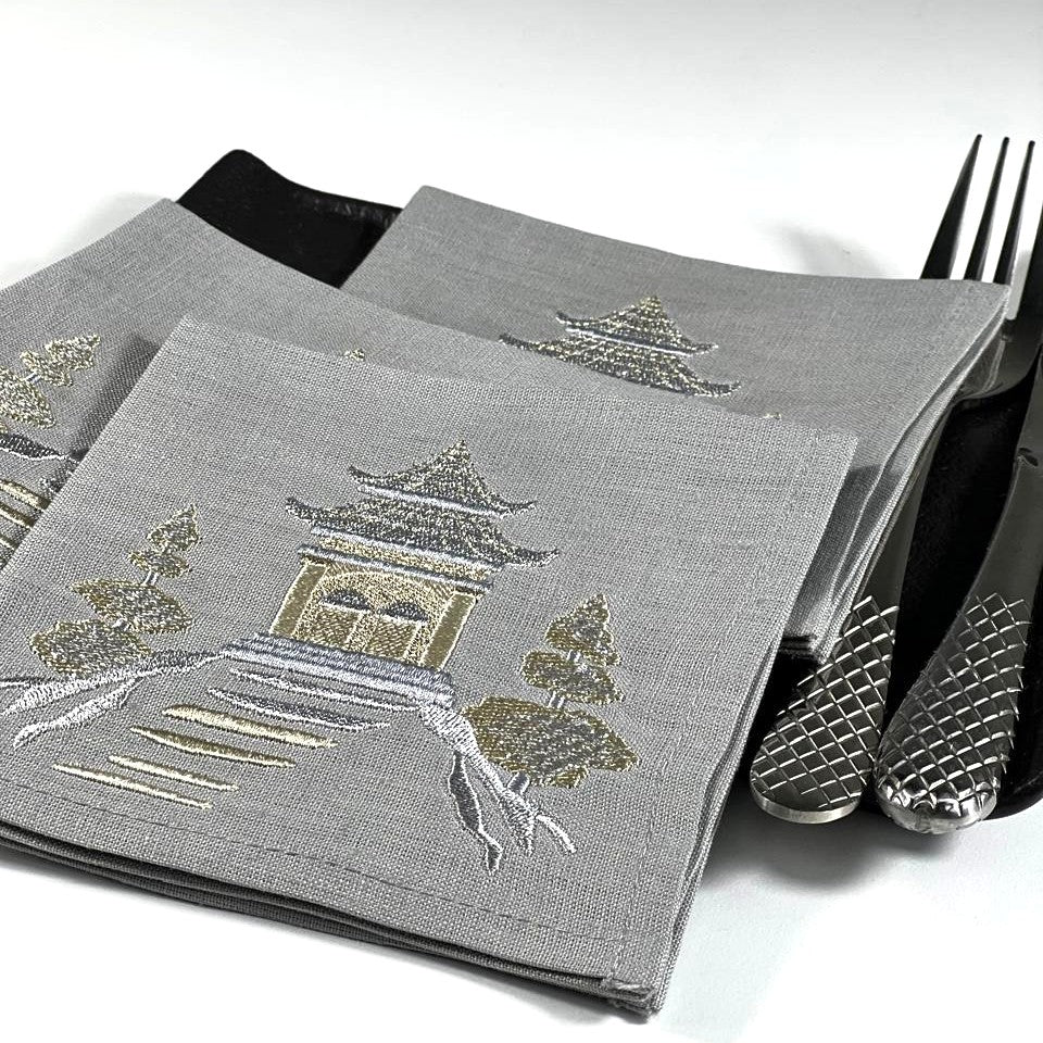 PAGODA GOLD@SILVER-GRAY COCKTAIL NAPKIN