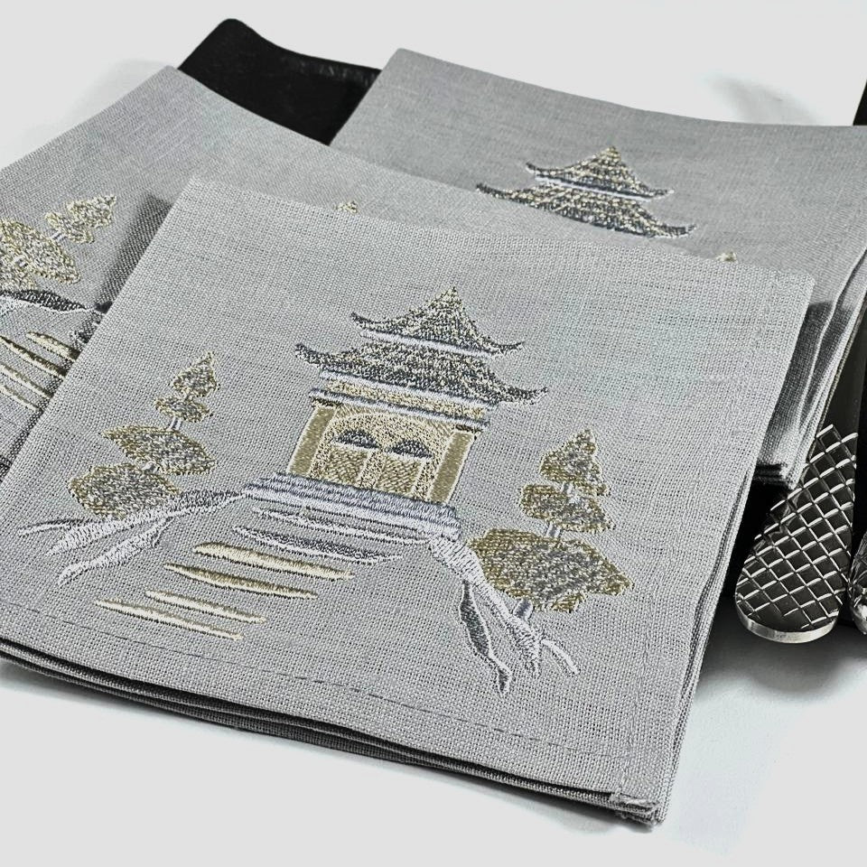 PAGODA GOLD@SILVER-GRAY COCKTAIL NAPKIN
