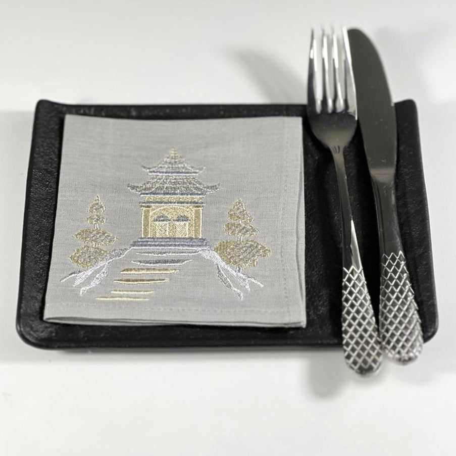 PAGODA GOLD@SILVER-GRAY COCKTAIL NAPKIN