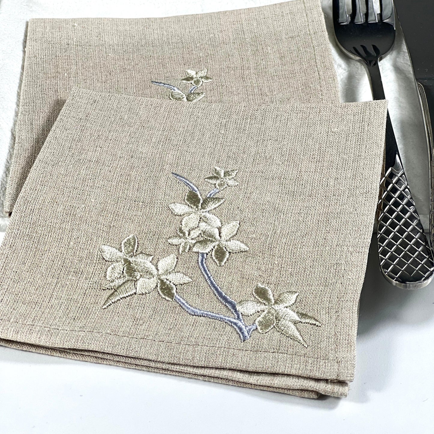 CHERRY BLOSSOM NATURAL LINEN COCKTAIL NAPKIN