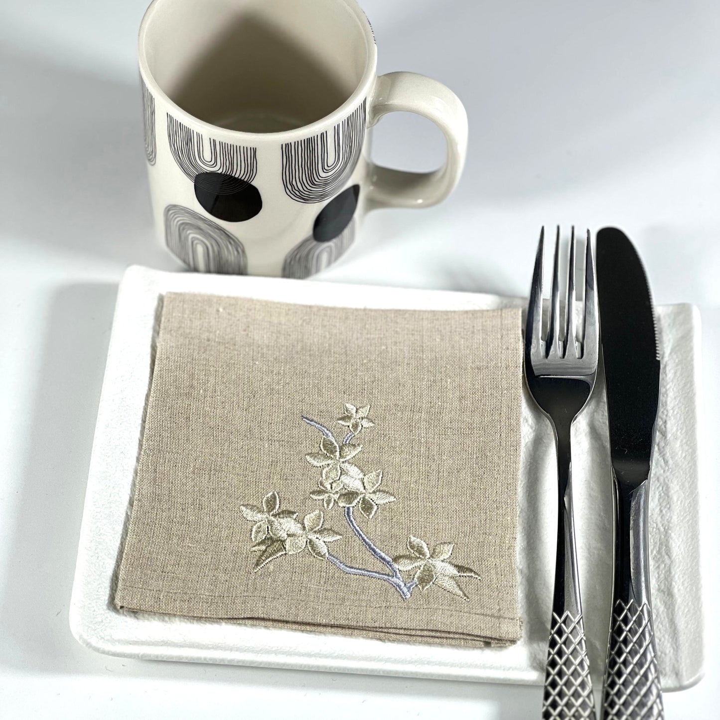 CHERRY BLOSSOM NATURAL LINEN COCKTAIL NAPKIN