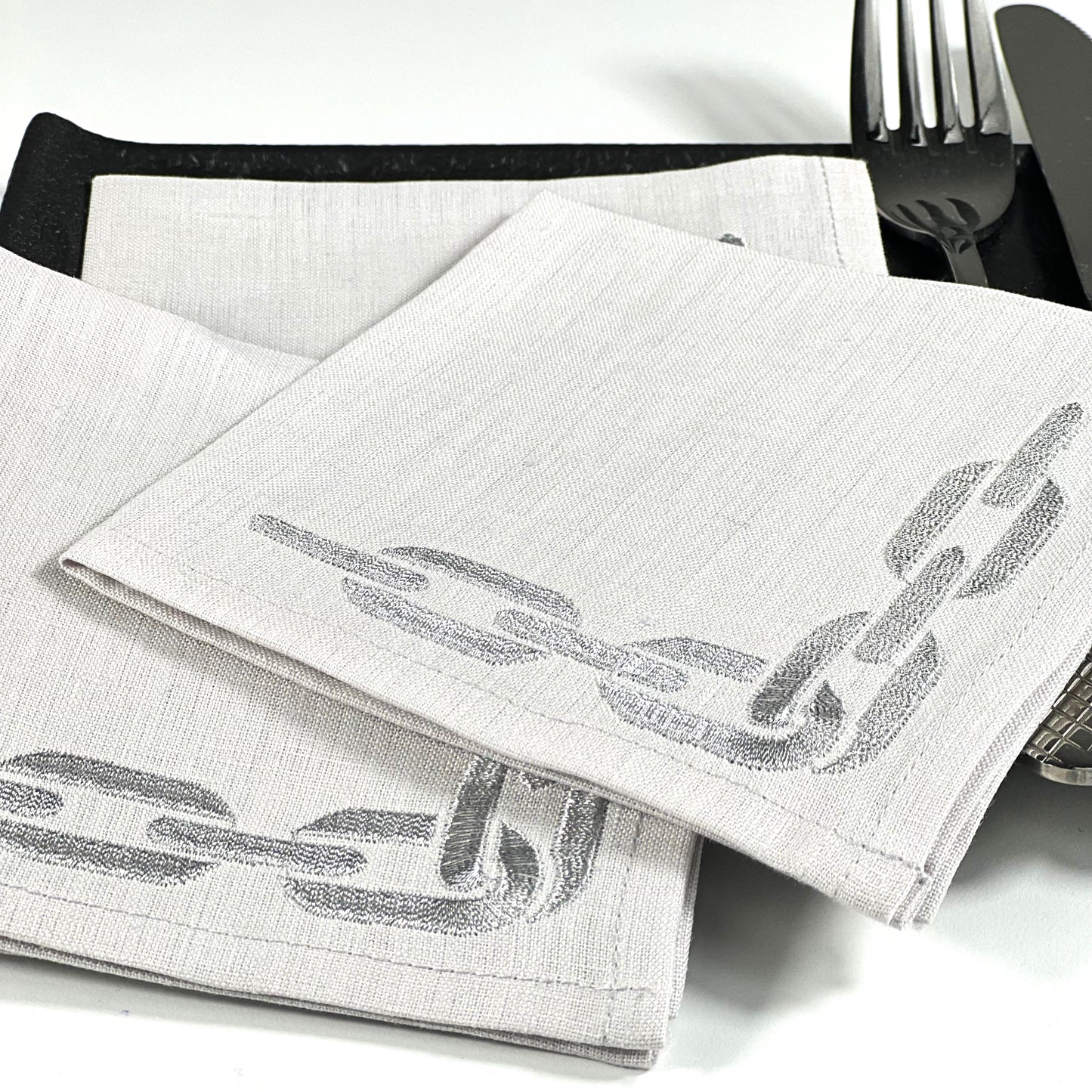 CHAIN GREY-MOONLIGHT LINEN COCKTAIL NAPKIN