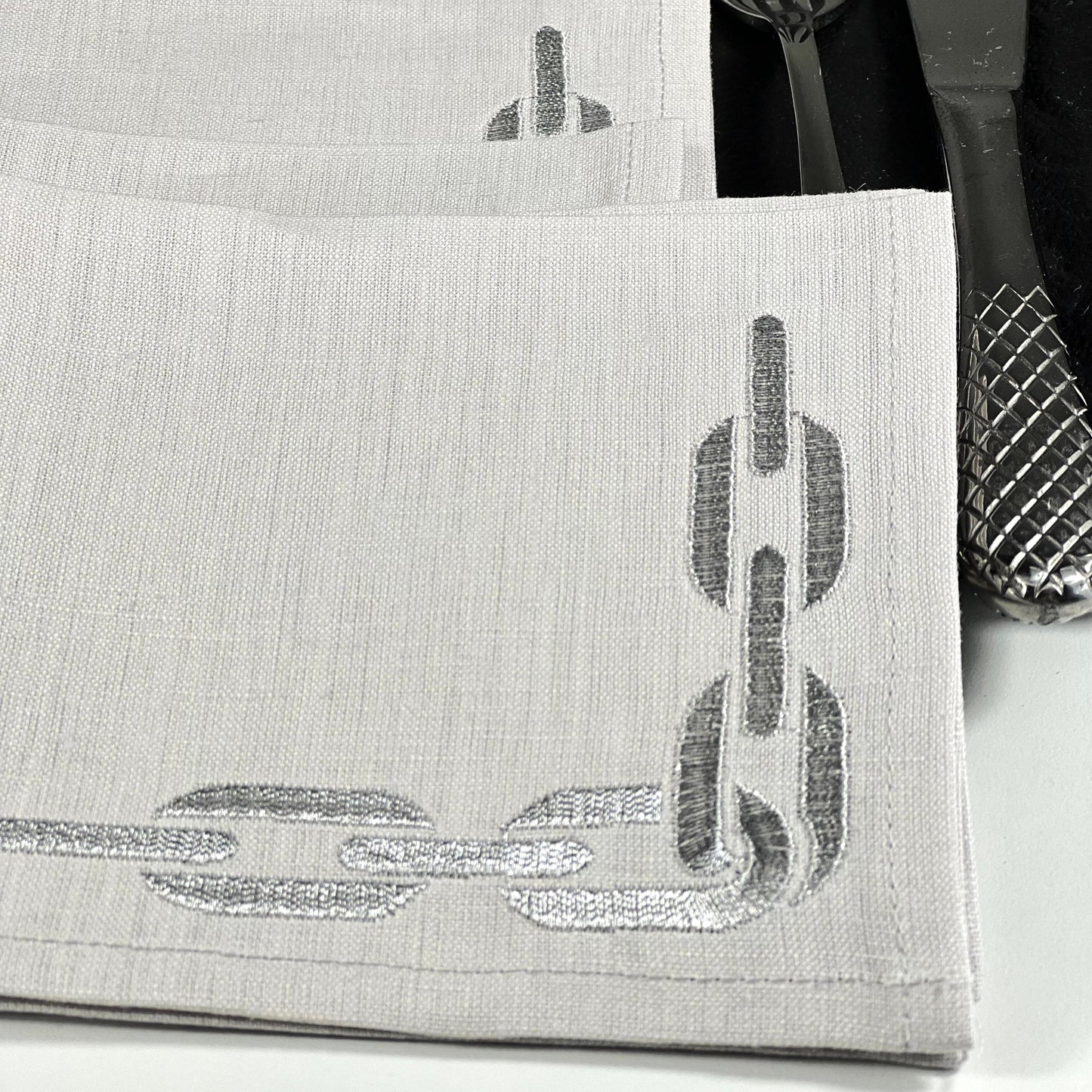 CHAIN GREY-MOONLIGHT LINEN COCKTAIL NAPKIN
