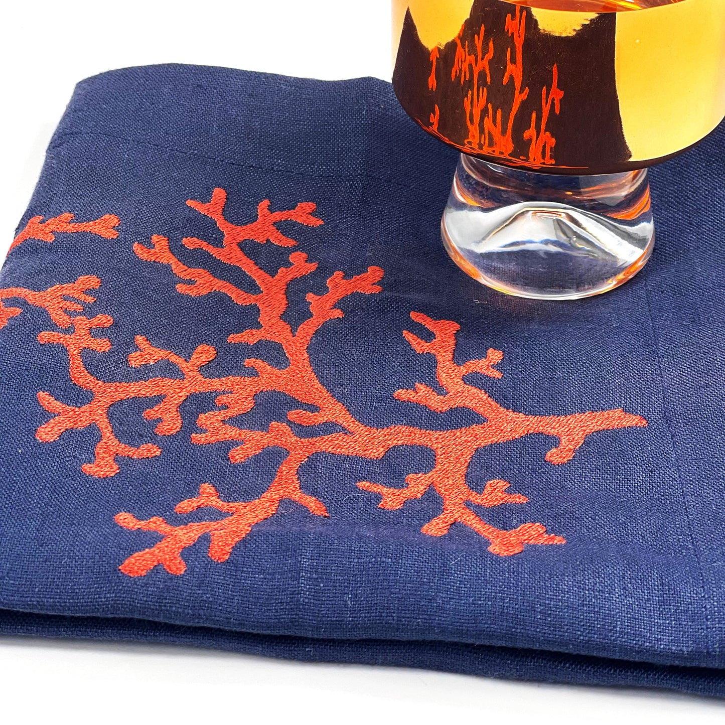 CORAL RED-NAVY LINEN TRAYLINER