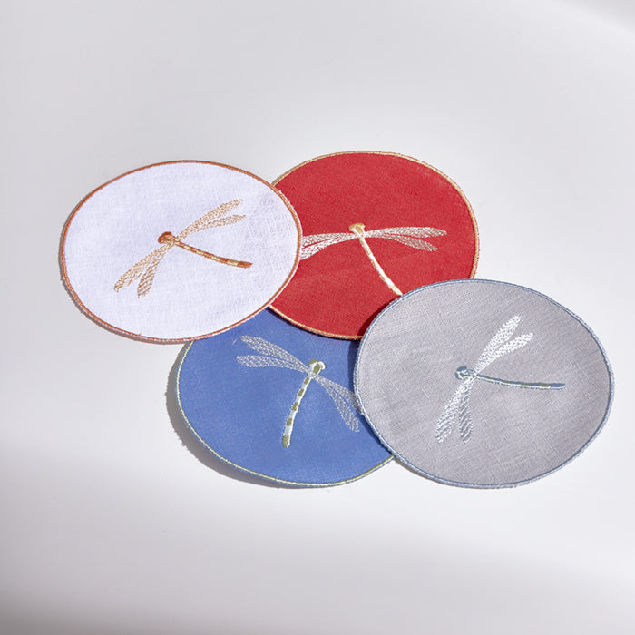 DRANGONFLY-BLUE LINEN COASTER 11