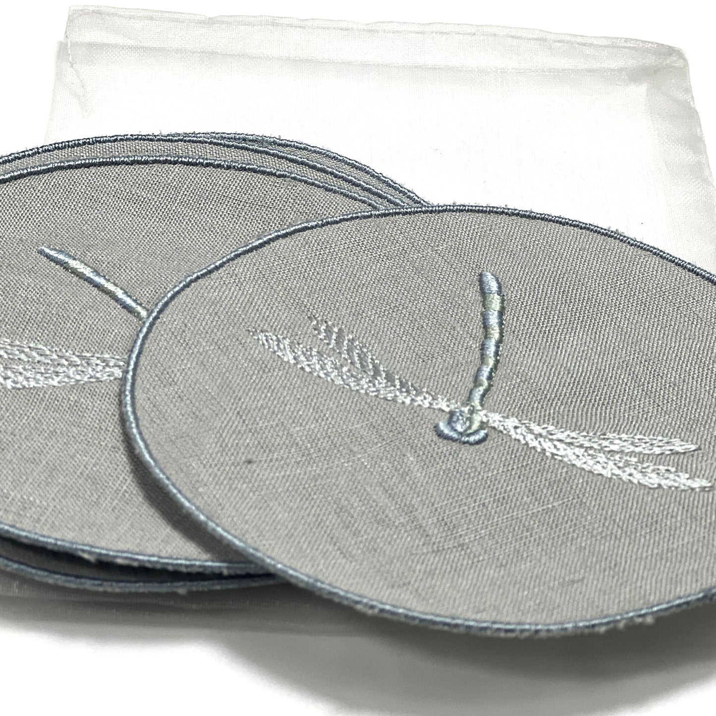 DRAGONFLY-GRAY LINEN COASTER 11