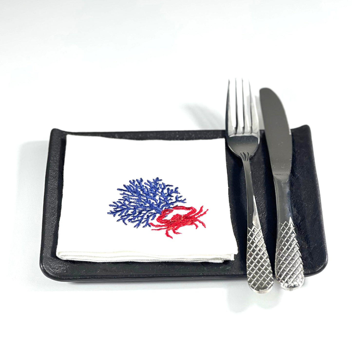 CRAB CORAL-WHITE LINEN COCKTAIL/NAPKIN