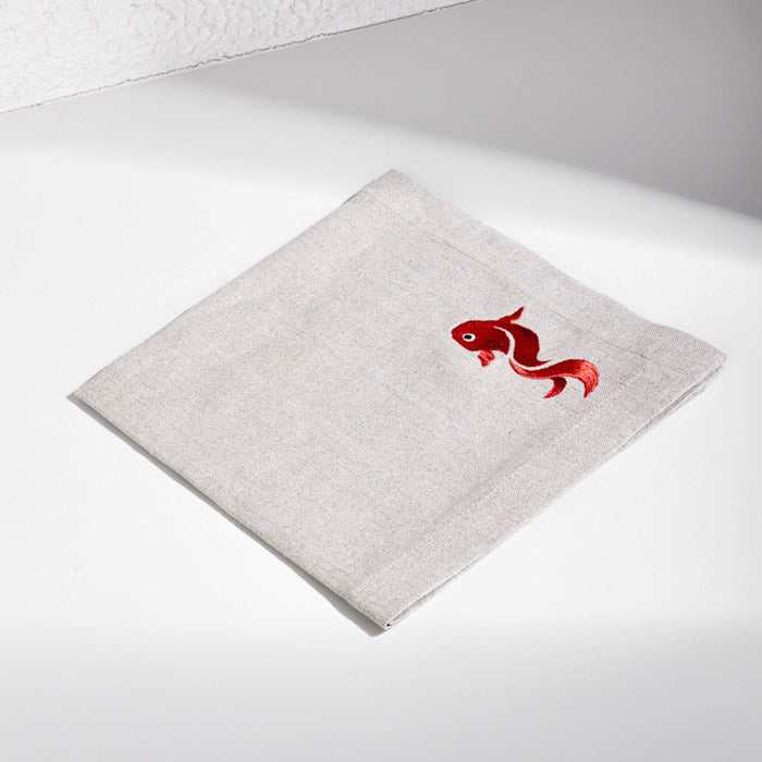 Gold Fish Placemat Napkin with detailed embroidery, perfect for enhancing your dining table.