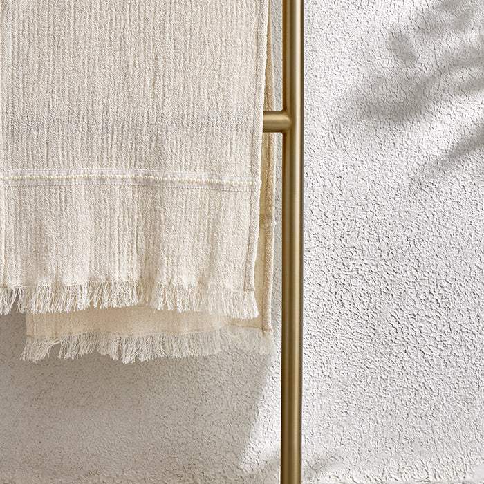 Beige Pearl Lace Table Runner 40x180 cm with textured fabric and delicate detailing.