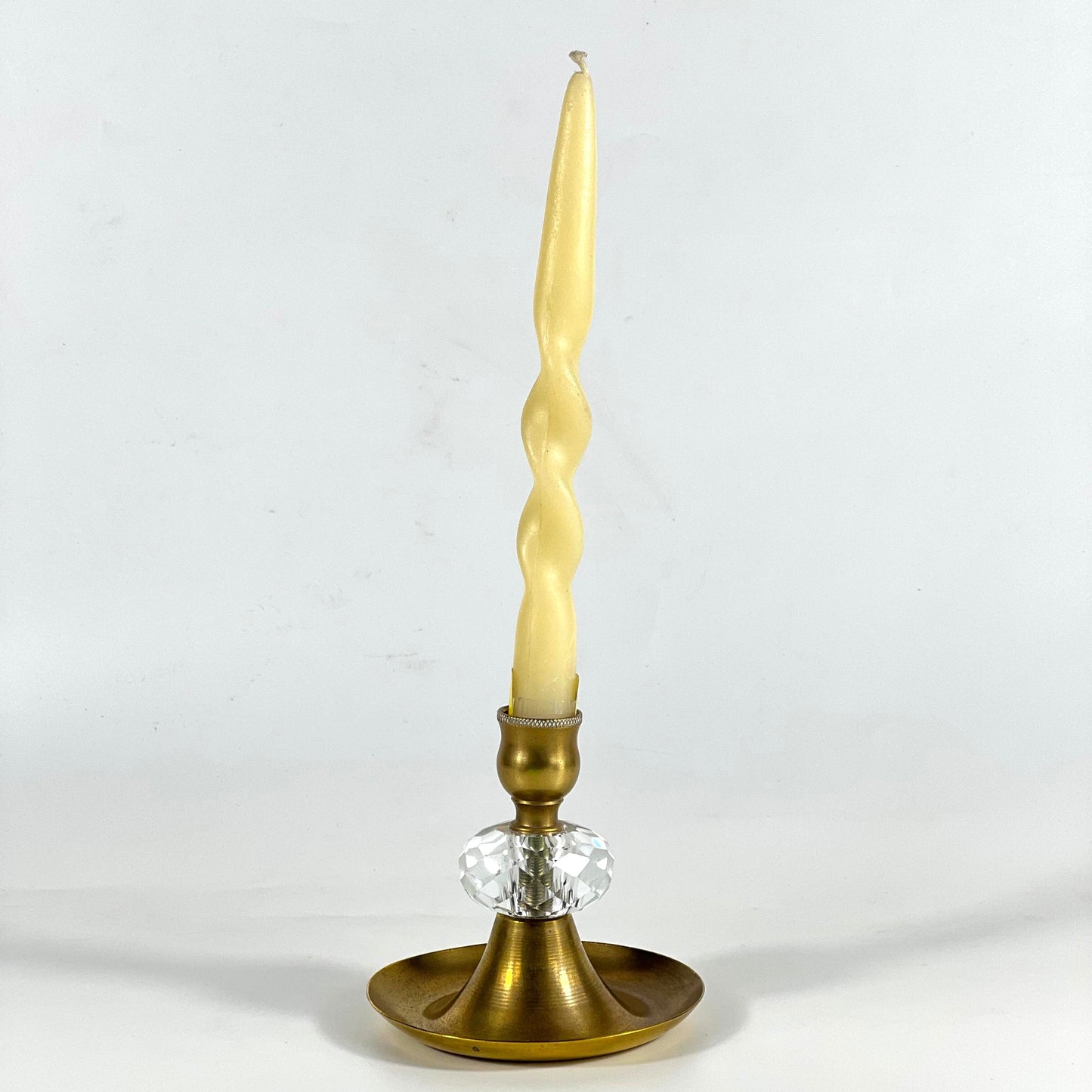 HANDMADE CANDLE HOLDER CRYSTAL BRASS 9.5 CM