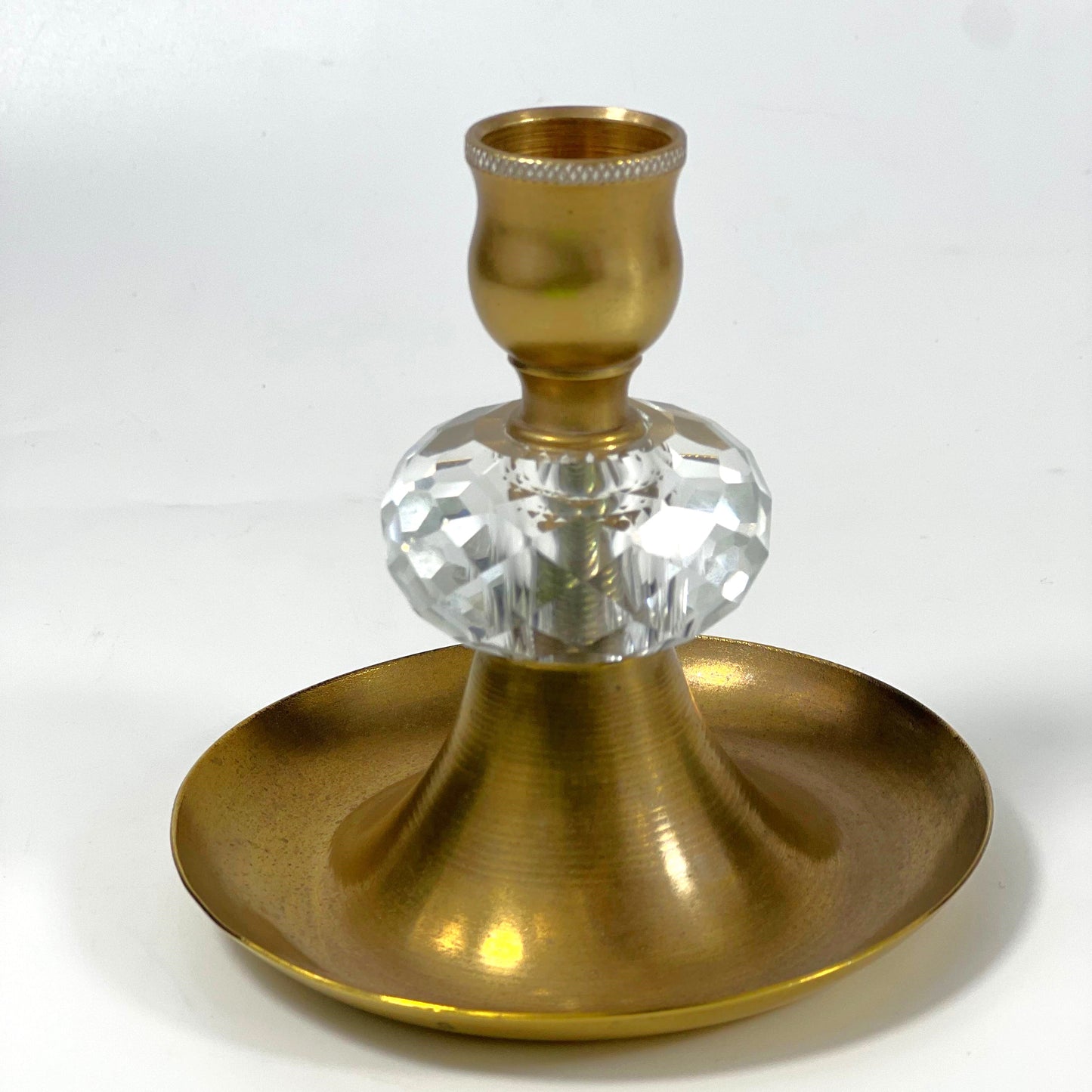 HANDMADE CANDLE HOLDER CRYSTAL BRASS 9.5 CM