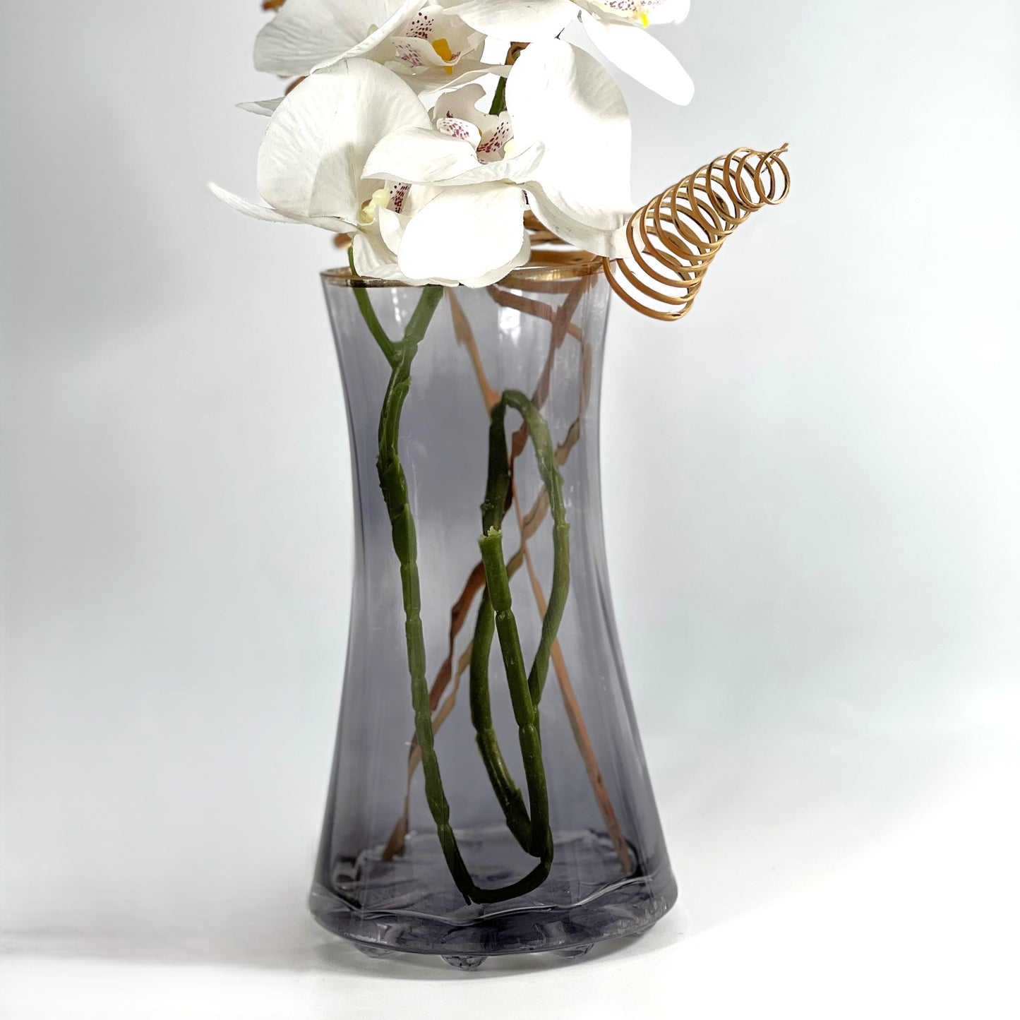 CURVED GOLD GLASS GREY VASE 23.5X13 B