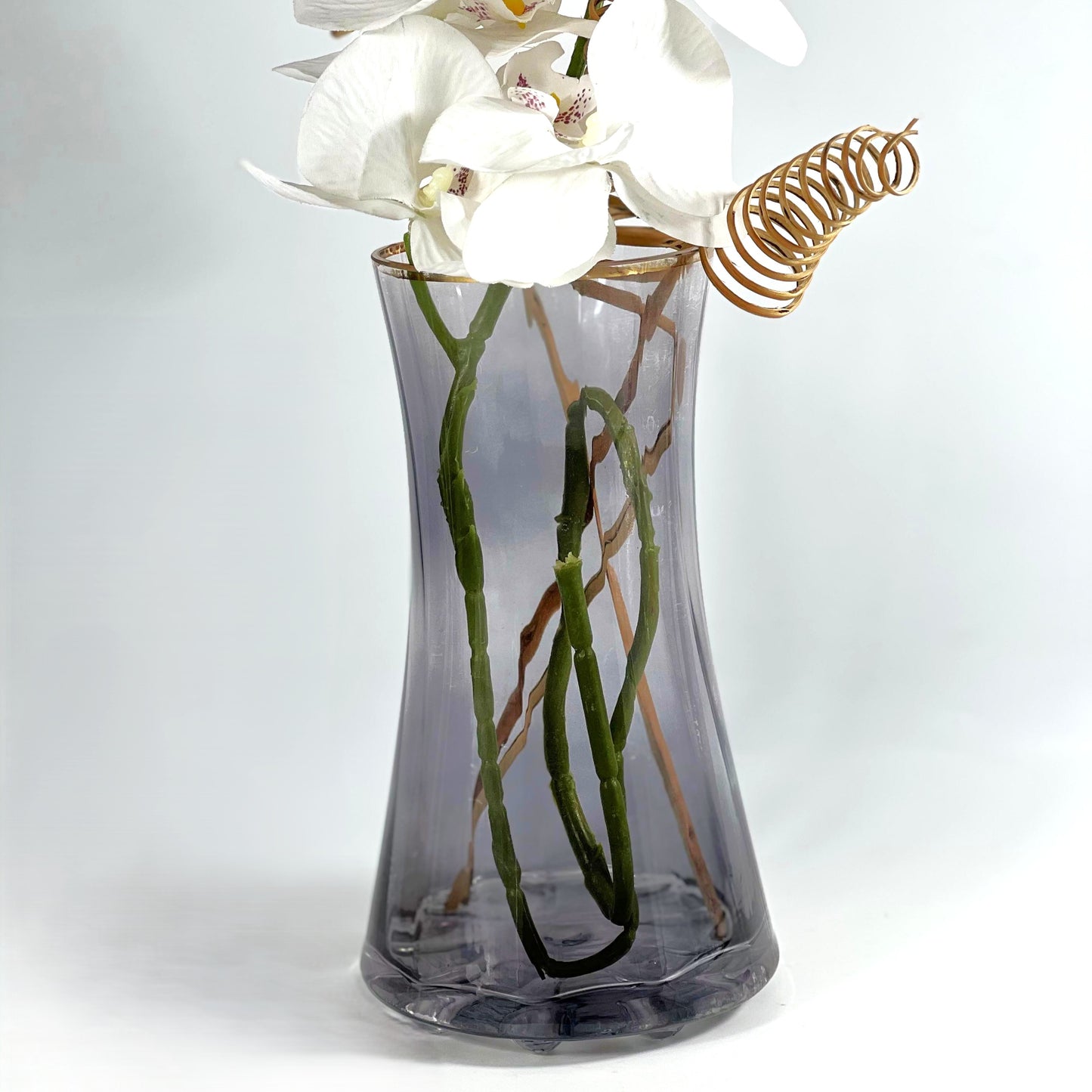 CURVED GOLD GLASS GREY VASE 23.5X13 B