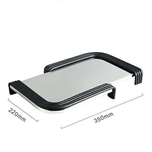 Sleek AIM TRY tray with reflective surface and black curved edges.