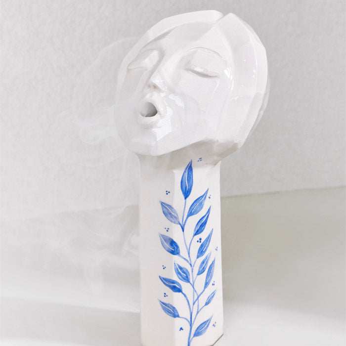 CERAMIC HANDMADE ANGLE girl-face design oud burner with colorful finish.