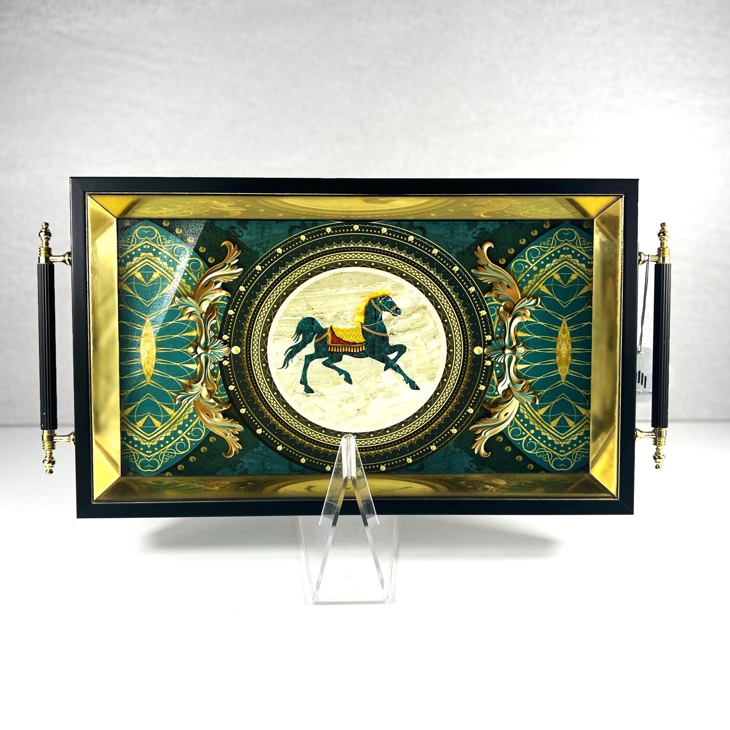 TRAY BLUE HORSE 40*24CM