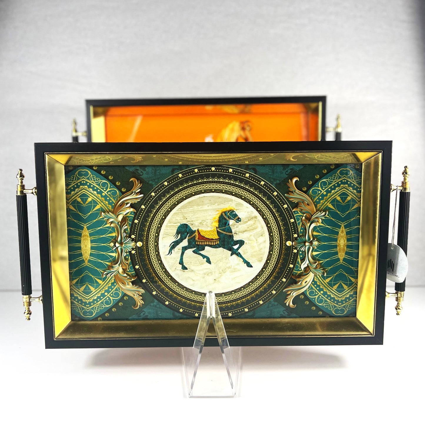 TRAY BLUE HORSE 40*24CM