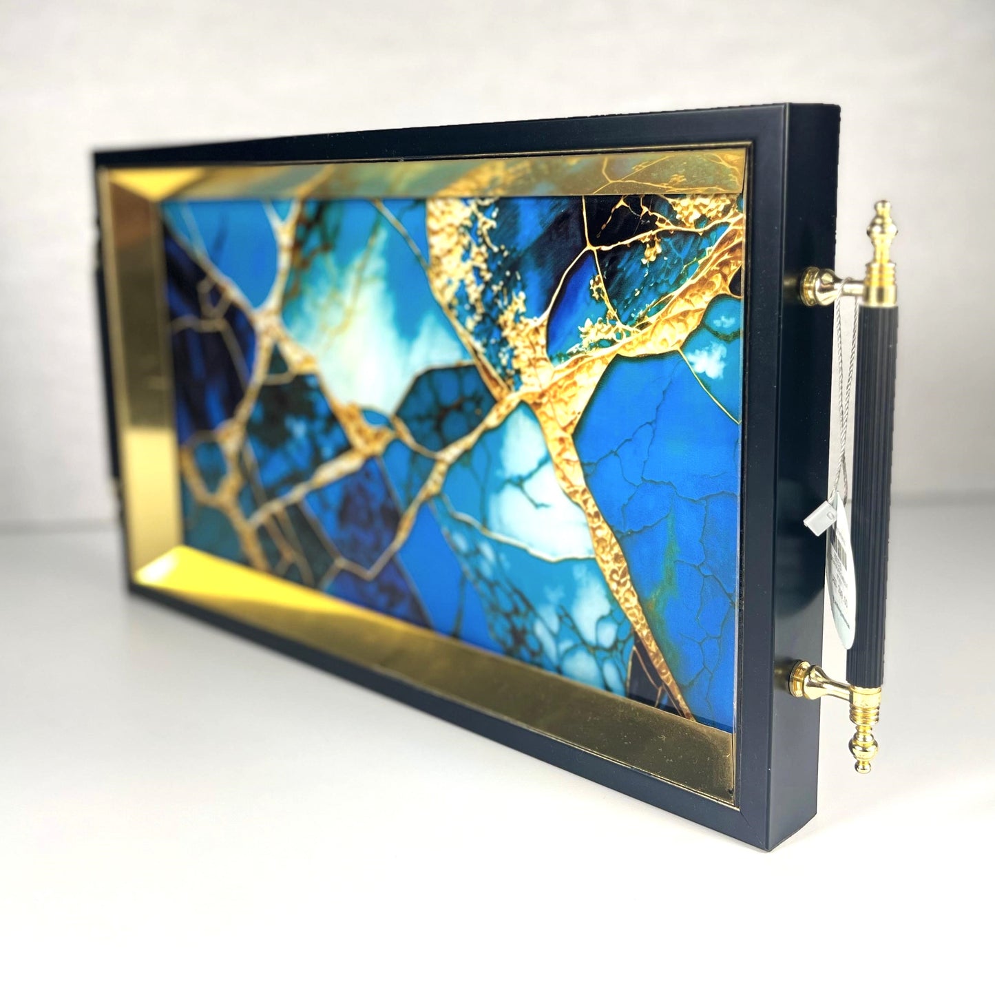 TRAY BROKEN GLASS BLUE 40*24CM