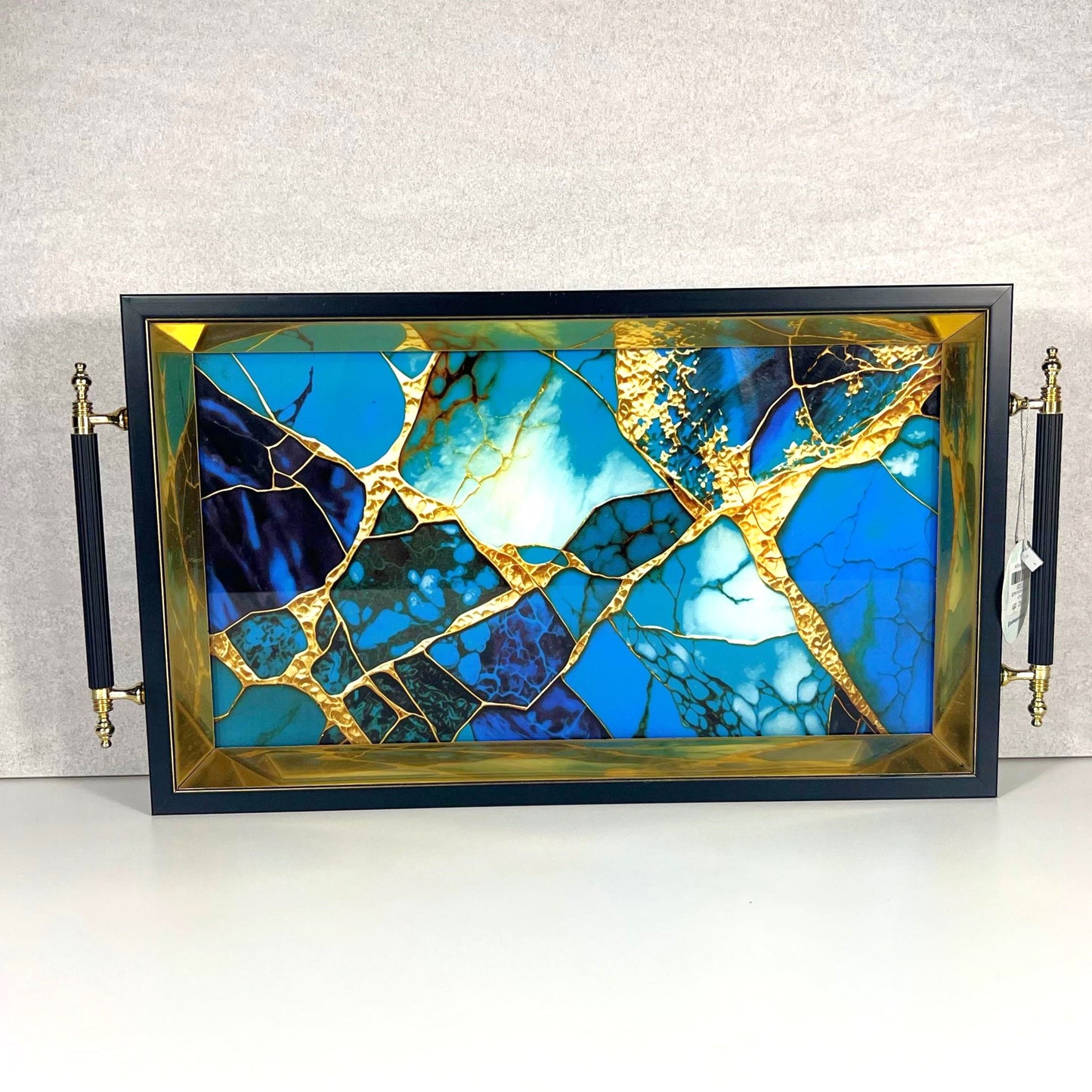 TRAY BROKEN GLASS BLUE 40*24CM