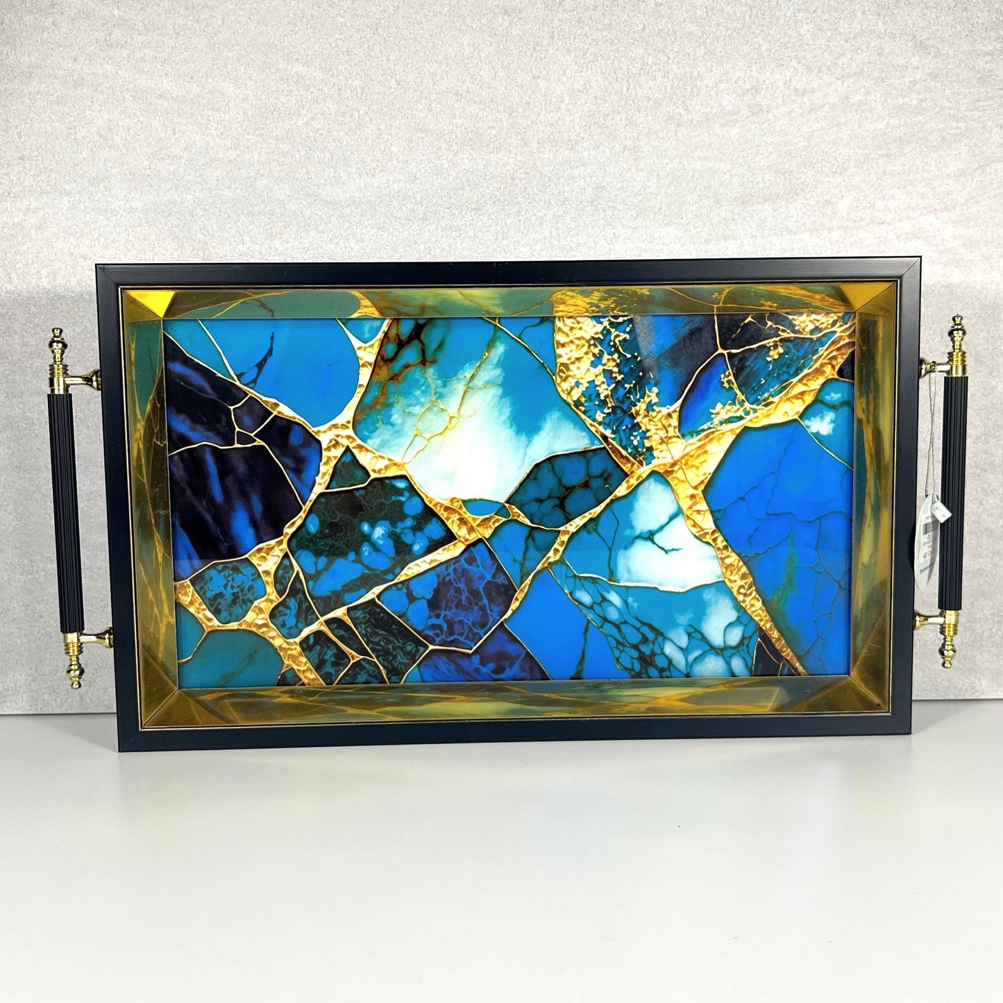 TRAY BROKEN GLASS BLUE 40*24CM