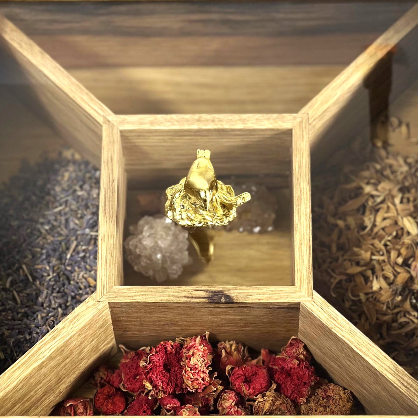 Handcrafted Wooden Storage Box with Decorative Gold Accents