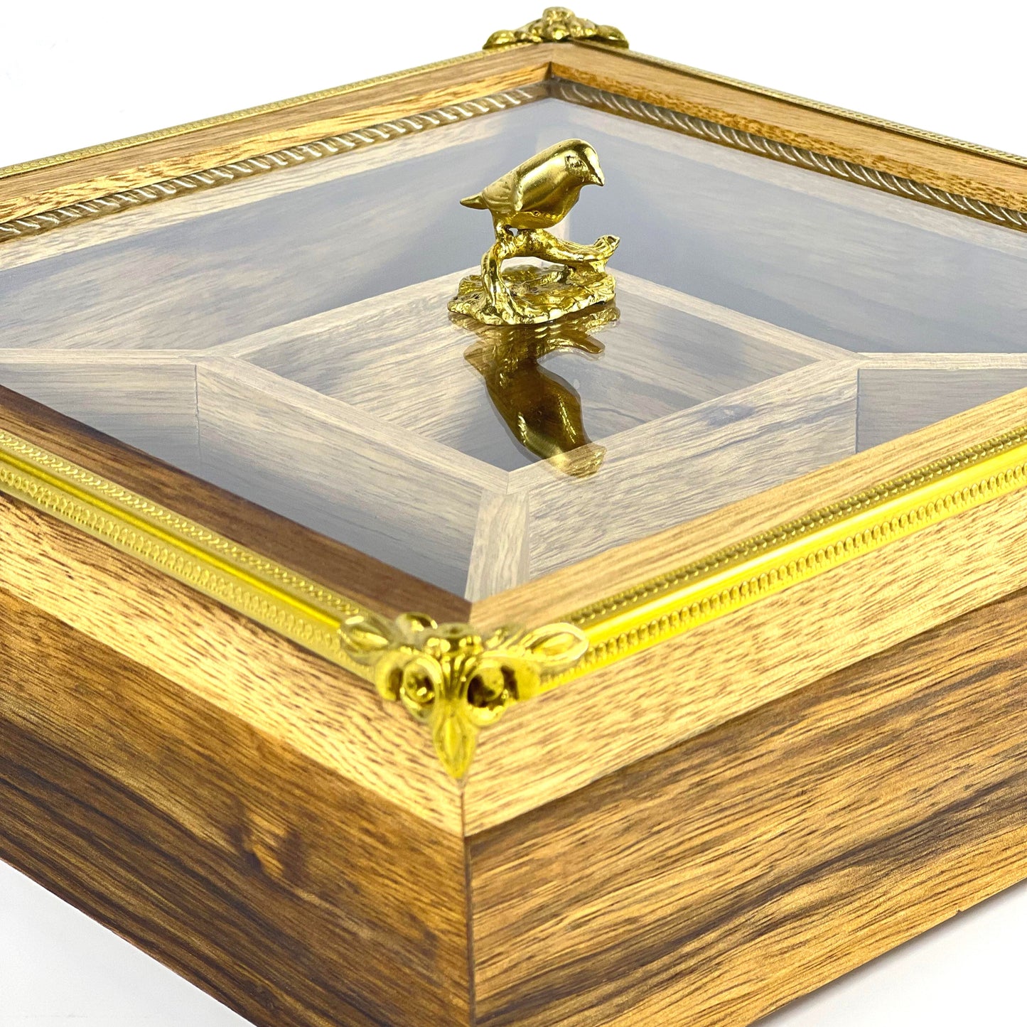 Handcrafted Wooden Storage Box with Decorative Gold Accents
