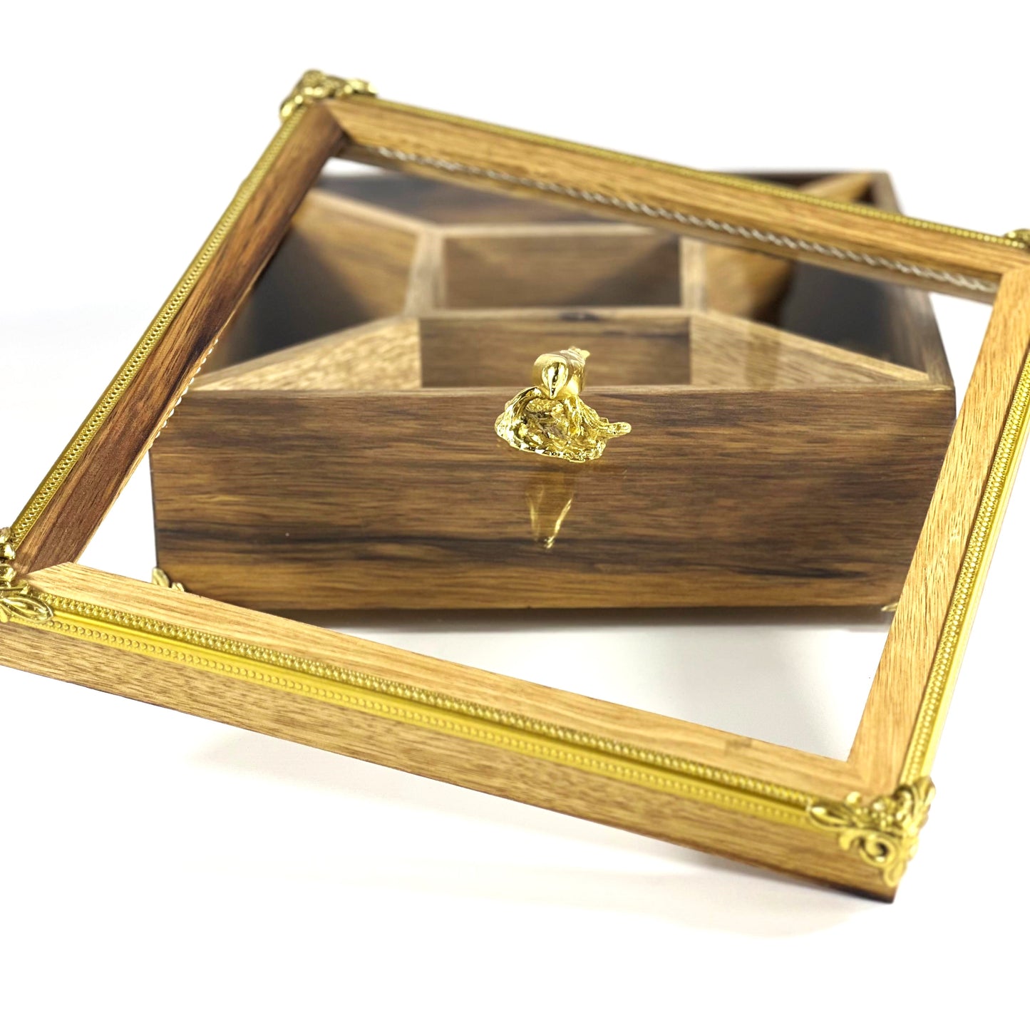 Handcrafted Wooden Storage Box with Decorative Gold Accents