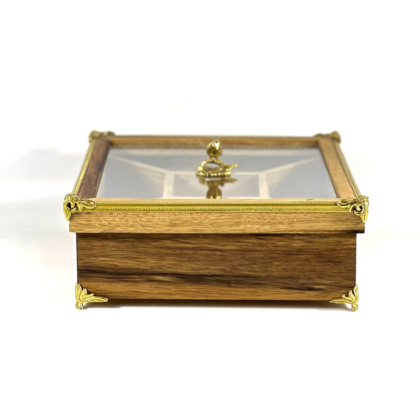 Handcrafted Wooden Storage Box with Decorative Gold Accents