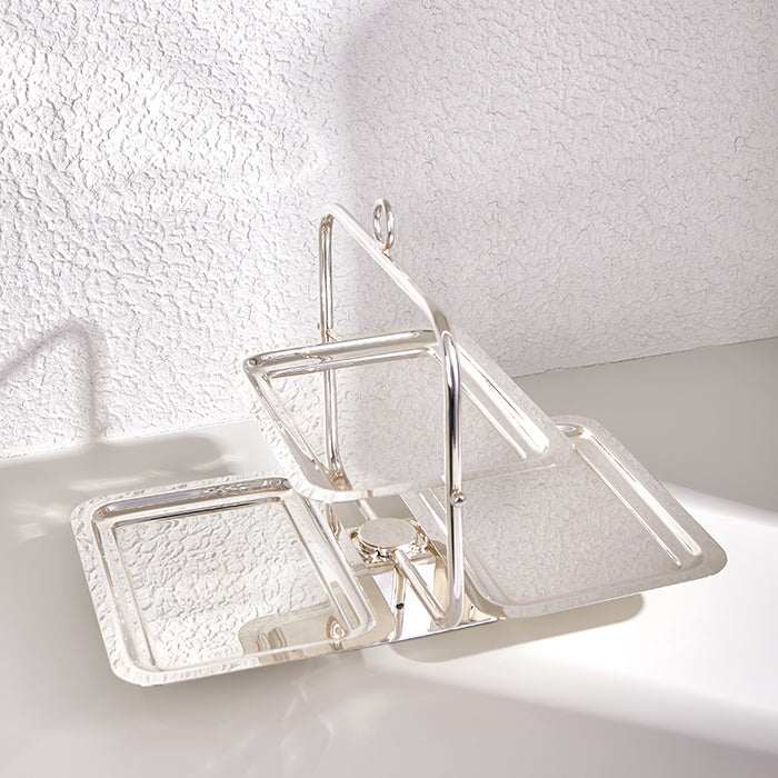 Stunning silver square serving tray with butterfly-inspired design.