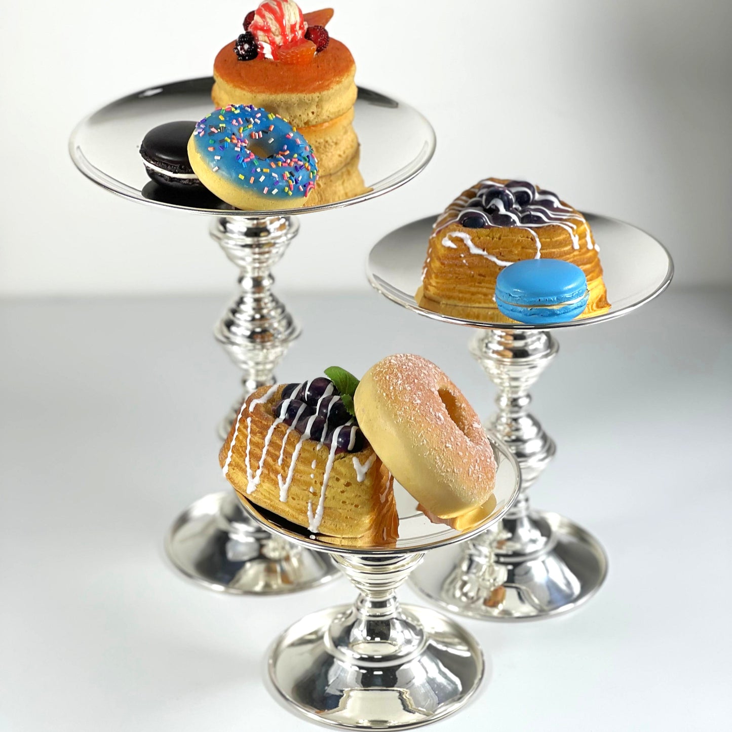 PASTRY STAND SET/3 SILVER