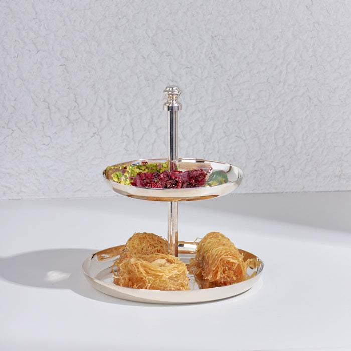 Tire Pastry Tray in silver with pastries and snacks, elegant and durable kitchenware.
