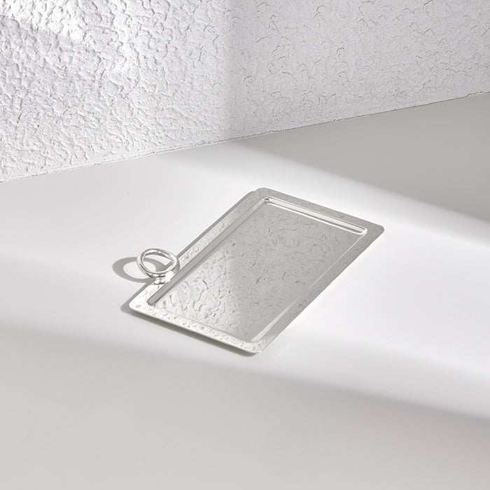 Silver tray with ring handle, 23x31 cm, for serving and organizing.