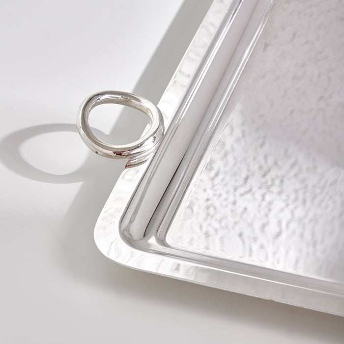 Silver tray with ring handle, 23x31cm, sleek design, high-quality silver-plated.