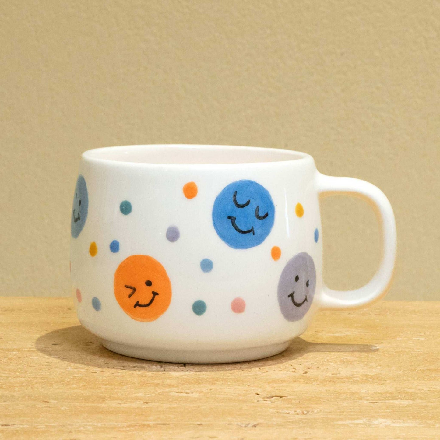 Custom handmade ceramic mug with gold-plated positive quotes and floral artwork.
