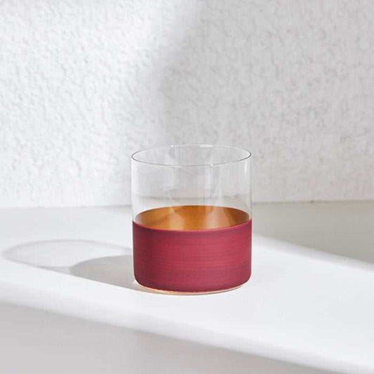 Whisky Glass in Red with deep red band encircling the base, modern and elegant design.