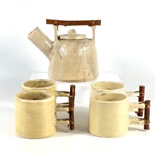 CERAMIC TEA/COFFE SET (4 PCS CUP/1 TRAY/1 POT)SET OF 6