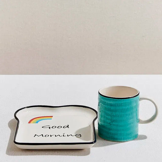GOOD MORNING CUP SET OF 2 WITH PLATE