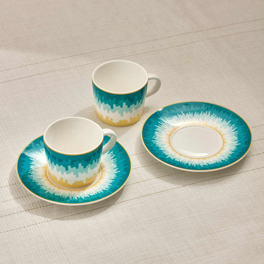 Ocean Espresso Cup Set of 2 with hand-painted oceanic design and ergonomic handles, made of high-quality porcelain.