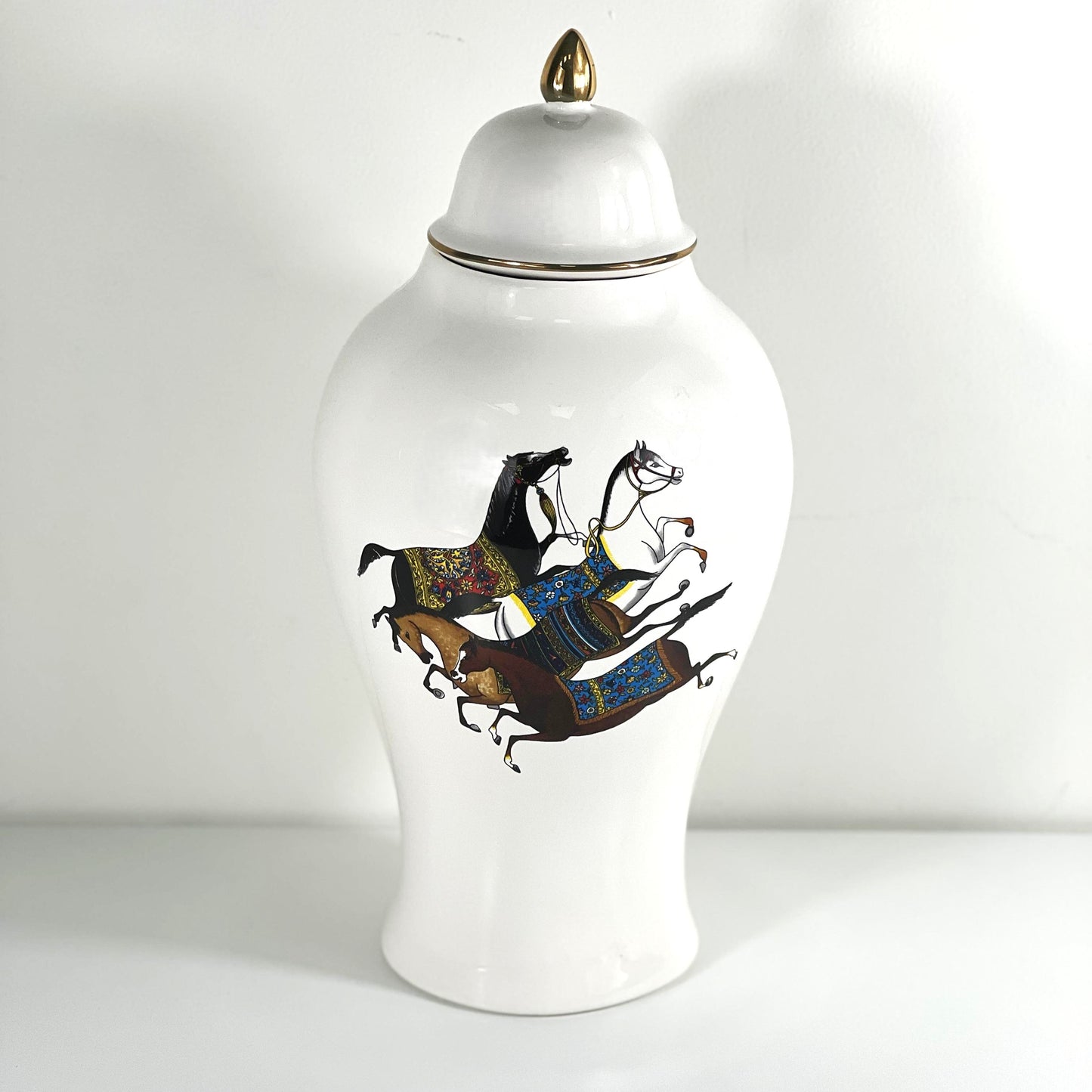 GOLD PLATED HORSE GINJER JAR 45CM