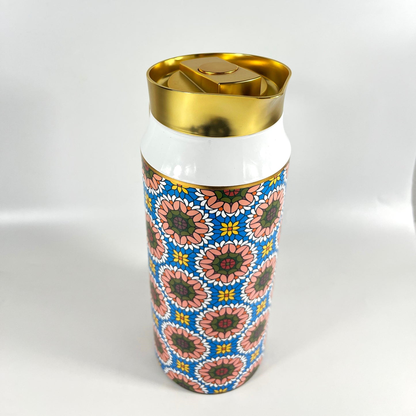 COLORFUL FLOWER DESIGN FLASK SET OF 2